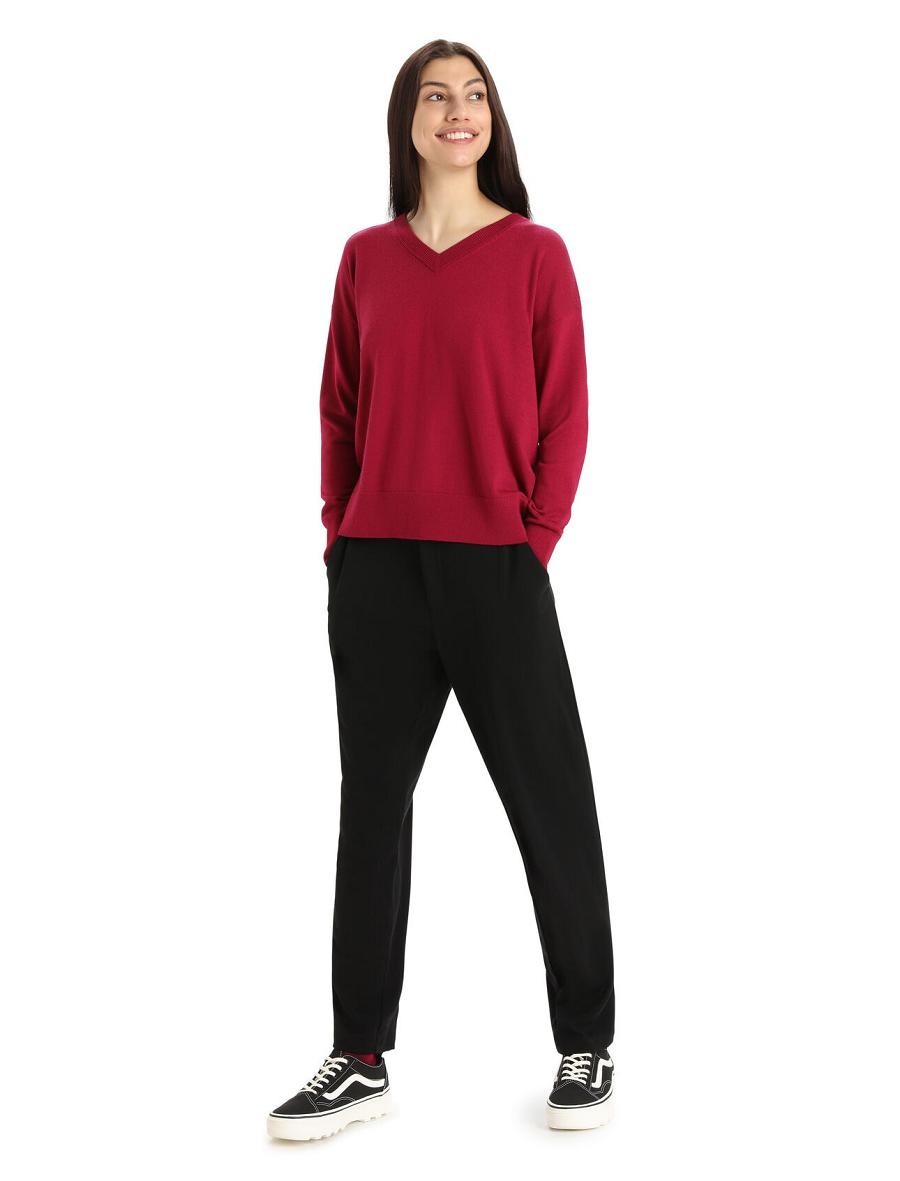 Cherry Icebreaker Merino Shearer V Neck Women's Sweaters | AU 1628MQZA